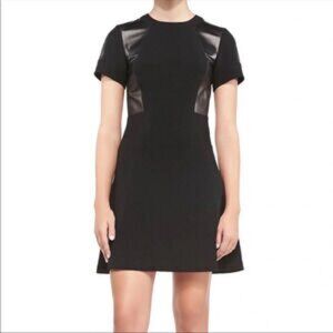 Rebecca Taylor Black Fit & Flare Dress – Lamb-Leather Trim, Size 6